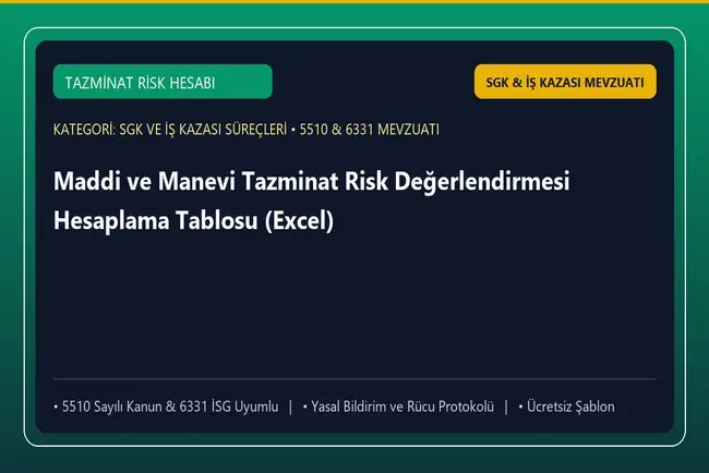Maddi ve Manevi Tazminat Risk Değerlendirmesi Hesaplama Tablosu (Excel)
