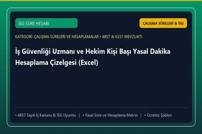 İş Güvenliği Uzmanı ve Hekim Kişi Başı Yasal Dakika Hesaplama Çizelgesi (Excel)