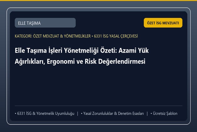 Elle Taşıma İşleri Yönetmeliği Özeti: Azami Yük Ağırlıkları, Ergonomi ve Risk Değerlendirmesi