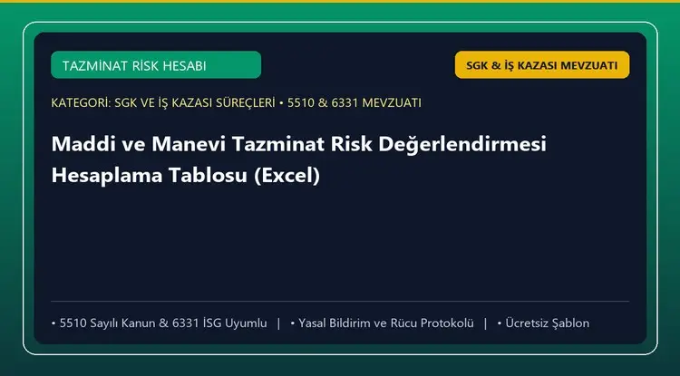 Maddi ve Manevi Tazminat Risk Değerlendirmesi Hesaplama Tablosu (Excel)