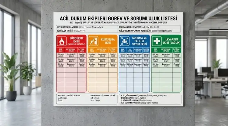 Acil Durum Ekipleri ve Görev Dağılım Listesi Şablonu (Word)