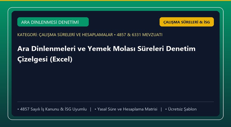 Ara Dinlenmeleri ve Yemek Molası Süreleri Denetim Çizelgesi (Excel)