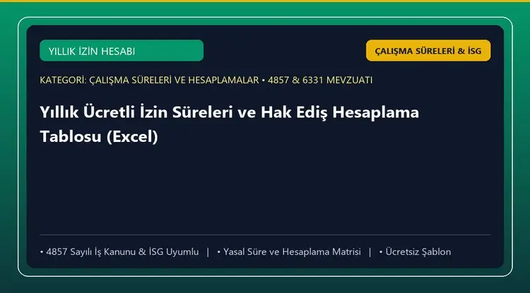 Yıllık Ücretli İzin Süreleri ve Hak Ediş Hesaplama Tablosu (Excel)